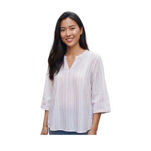 UNTUCKit Women Durfort Striped Blouse~Various~White/Peach Classic Cotton~L14 32